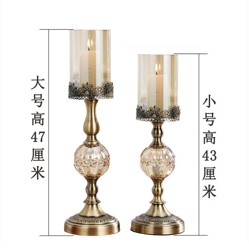 Classical European model house glass candlestick ornaments, metal candlesticks, American home living room candlelight decorations