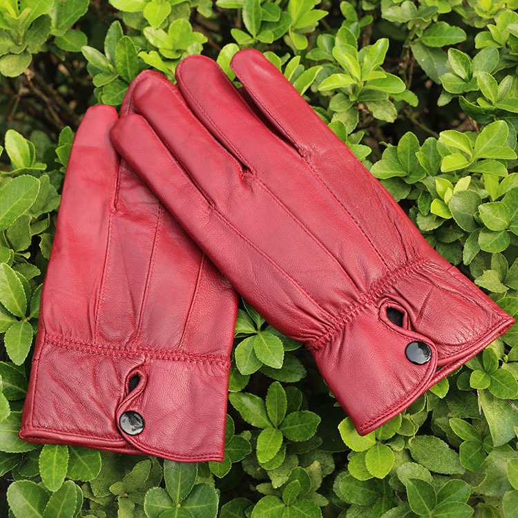 Nuevo Otoño e Invierno guantes de piel de oveja para mujer coloridos y cálidos forrados de lana a prueba de frío al aire libre guantes de cuero de dedo completo invierno