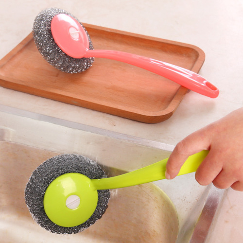 Kitchen pot brush, steel wire ball, pot brush, pot brush, long handle cleaning ball