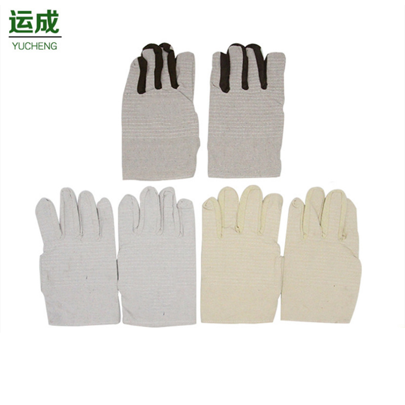 帆布双层手套 白甲布24道线全衬劳保手套加厚机械电焊工