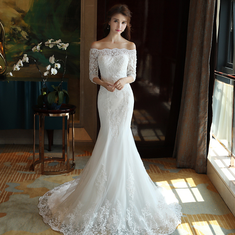 Wedding Dress 2025 New Bridal One-Shoulder Waist Slimming Look Fishtail Small Tail Dreamy Wedding Dress