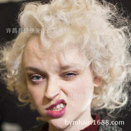 假发欧美假发女士偏分短卷发金色化纤假发头套 外贸假发一件代发