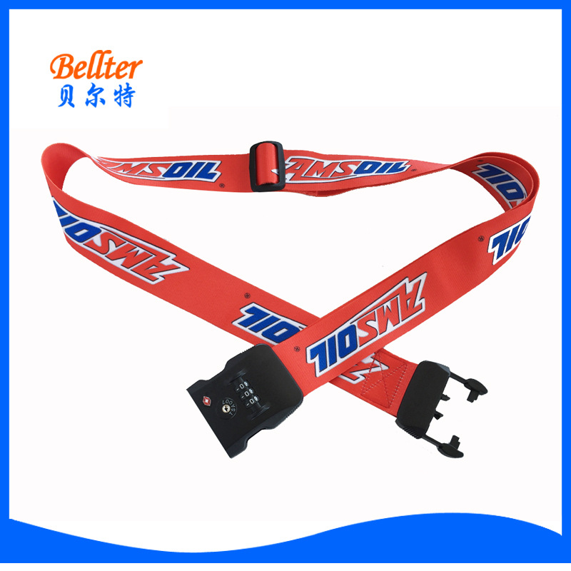 做印花TSA密码锁涤纶打包行李带可调节长度一字旅行箱捆绑行李带