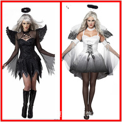 Halloween adult black and white angel vampire devil party costume masquerade ball women plus size performance clothes
