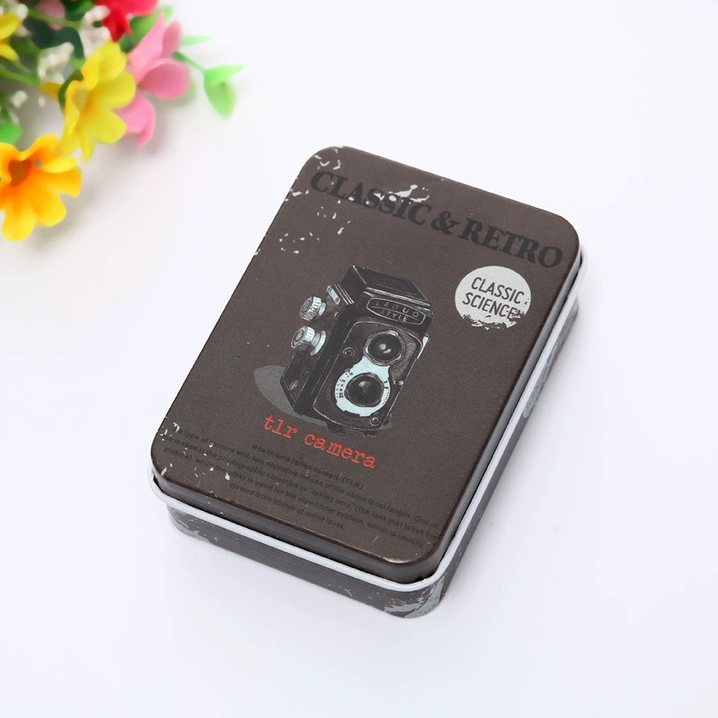 Rectangular metal tin storage box, postcard size, multiple designs, 9×6.5×2.4 cm