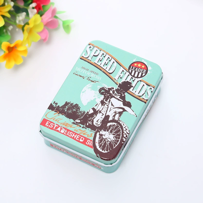 Rectangular metal tin storage box, postcard size, multiple designs, 9×6.5×2.4 cm