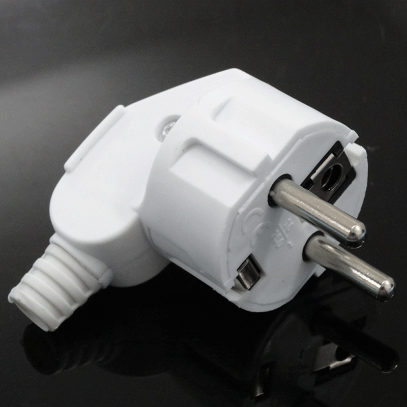 现货CE认证烟斗型90度弯欧规插头 德法国接地线二极接线电源插头