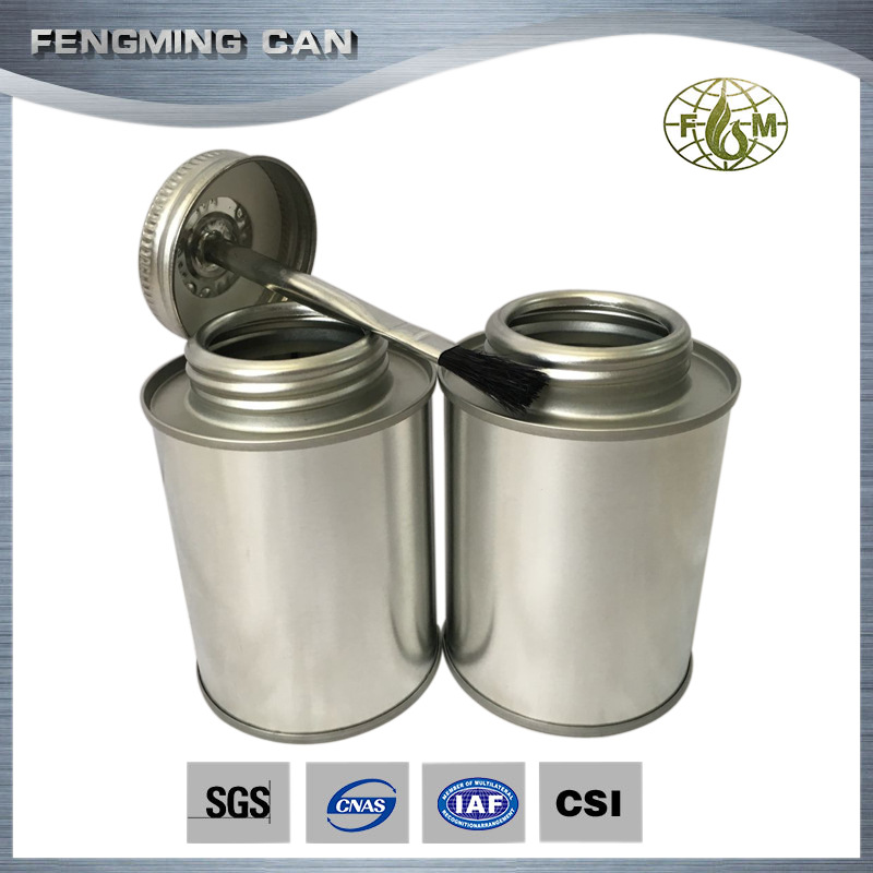 大量供应毛刷PVC胶水马口铁金属罐 环保圆形银色补胎胶水瓶