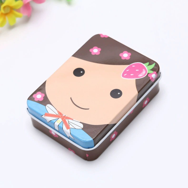 Rectangular metal tin storage box, postcard size, multiple designs, 9×6.5×2.4 cm