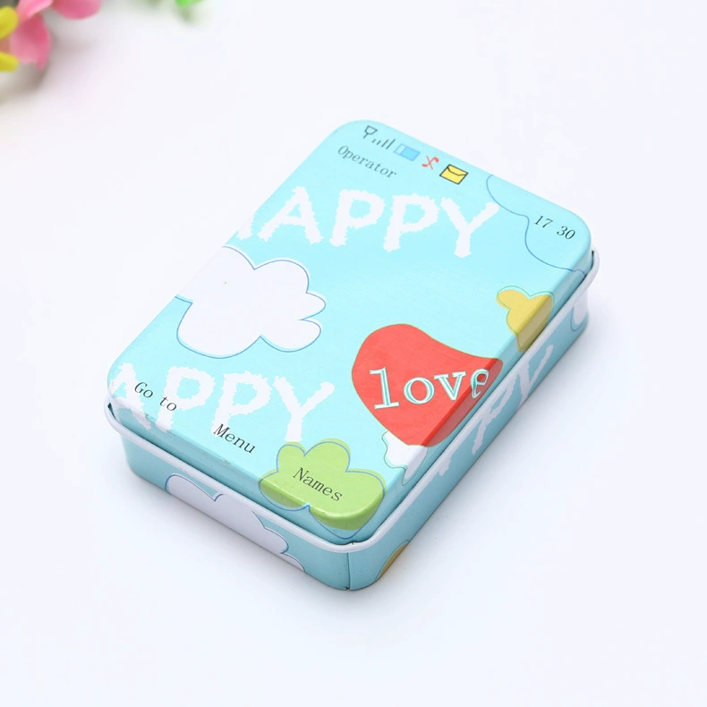 Rectangular metal tin storage box, postcard size, multiple designs, 9×6.5×2.4 cm