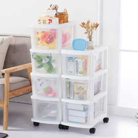 日式多功能透明抽屉柜滑轮塑料组合收纳柜衣服玩具整理可视储物箱
