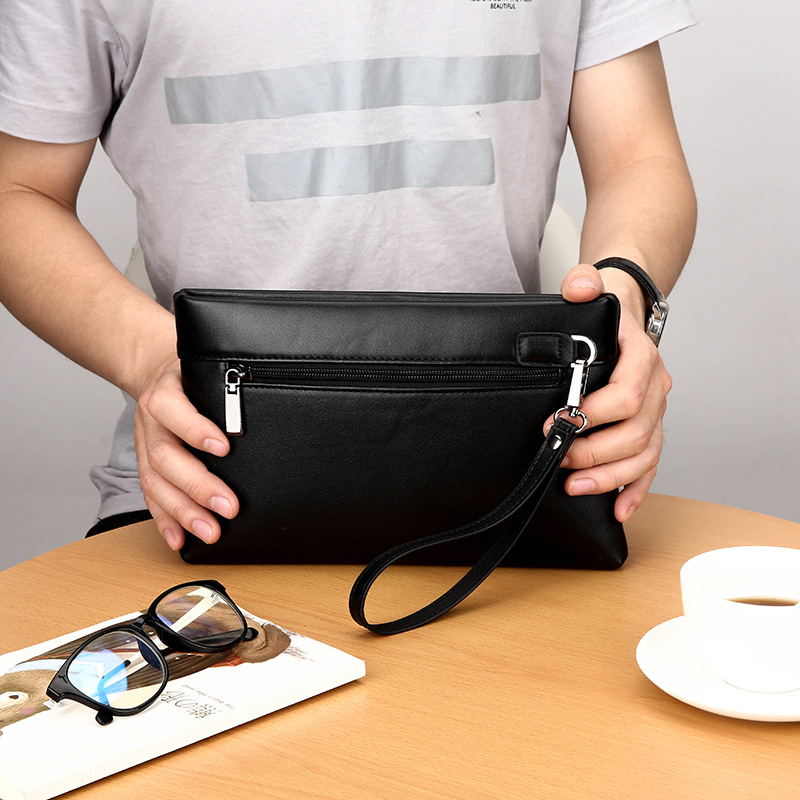 Bolso de mano texturizado transfronterizo, bolso de mano para hombres de negocios, bolso de sobre de gran capacidad de cuero suave, moderno, informal y de moda para hombres de comercio exterior image 6