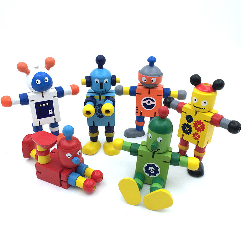 儿童木质早教玩具 创意个性积木玩具木制变形弹性机器人厂家直销