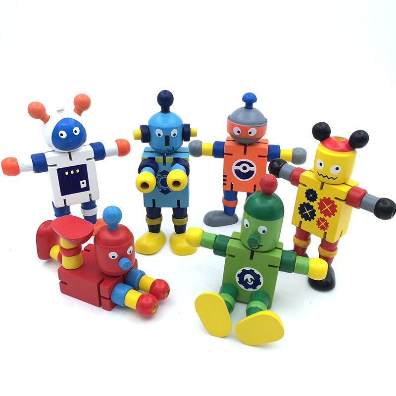 Children's wooden early education toys creative personality building blocks toys wooden deformation elastic robot factory direct sales Children's wooden early education toys creative personality building blocks toys wooden deformation elastic robot factory direct sales