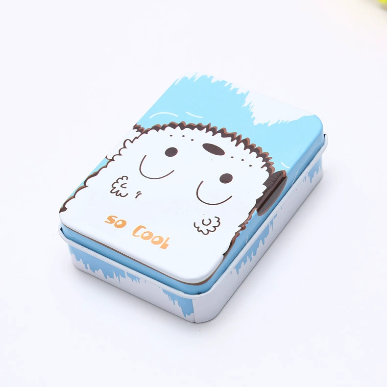 Rectangular metal tin storage box, postcard size, multiple designs, 9×6.5×2.4 cm