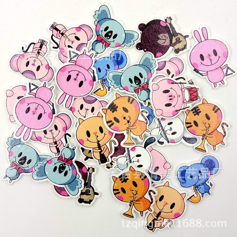 9 animales musicales de dibujos animados, una variedad de animales mixtos pintados sobre fondo blanco, 50 por paquete