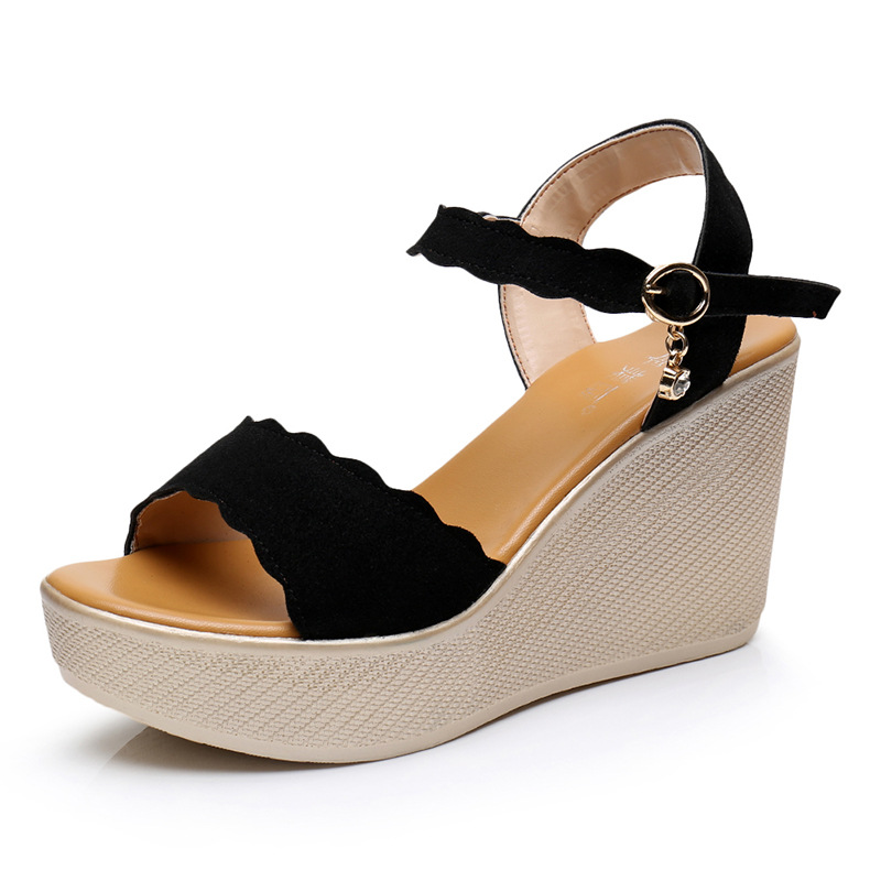 Sandal đế xuồng nữ mũi nhọn gót cao platform dày, mới hè 2025, size lớn — Màu đen, Màu xanh lá, Màu mơ, Màu đỏ