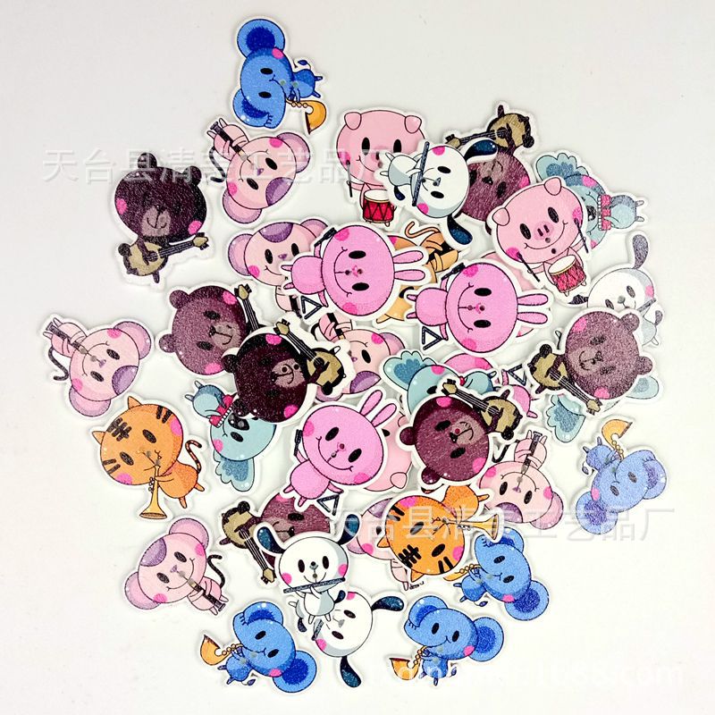 9 animales musicales de dibujos animados, una variedad de animales mixtos pintados sobre fondo blanco, 50 por paquete