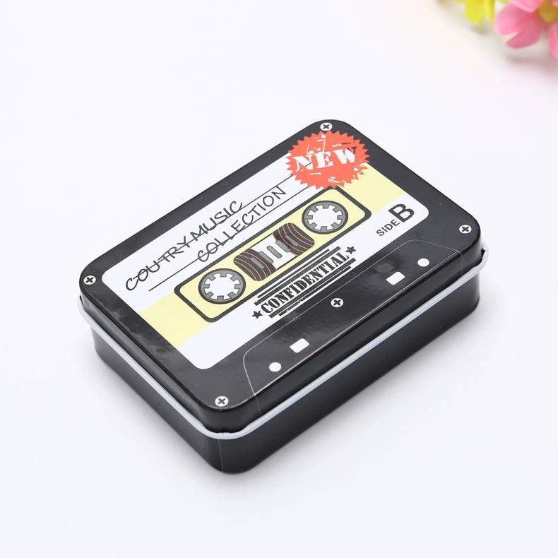 Rectangular metal tin storage box, postcard size, multiple designs, 9×6.5×2.4 cm