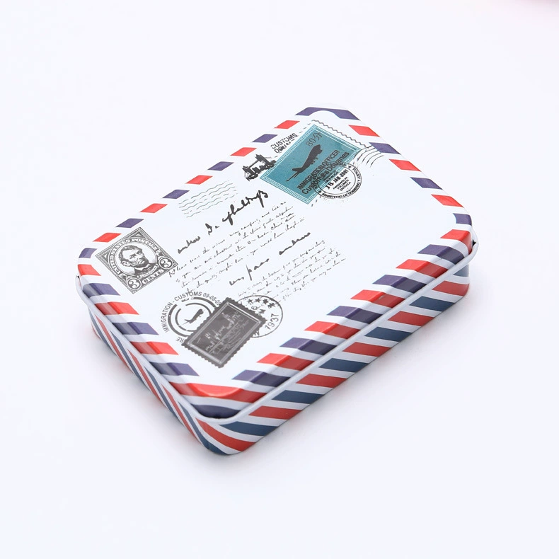 Rectangular metal tin storage box, postcard size, multiple designs, 9×6.5×2.4 cm