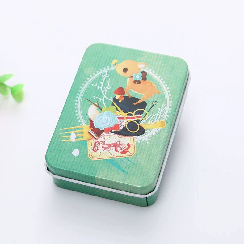 Rectangular metal tin storage box, postcard size, multiple designs, 9×6.5×2.4 cm