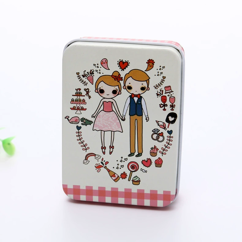 Rectangular metal tin storage box, postcard size, multiple designs, 9×6.5×2.4 cm