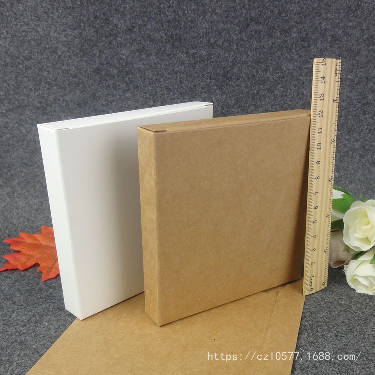 现货12x12x2cm牛皮纸盒 复古色纸盒子扁平两头开盒子16x16x1.6正