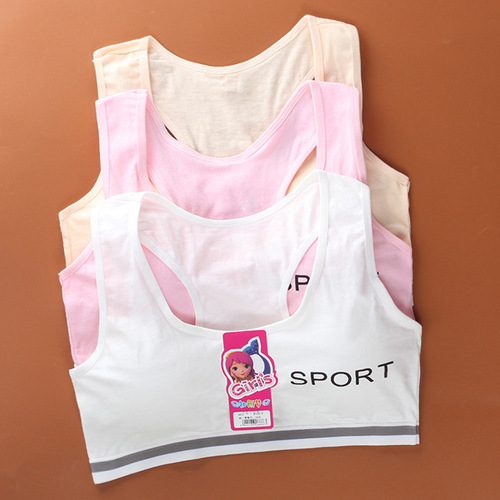 Girls' vests, short bras for students during their development period, children's wide-band vests without wire rings, sports pure cotton letters