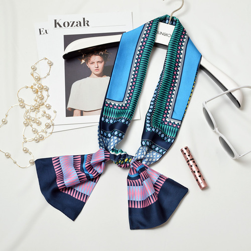 Korean style long small silk scarf for women Korea Dongdaemun simulated silk satin casual professional decorative scarf small scarf