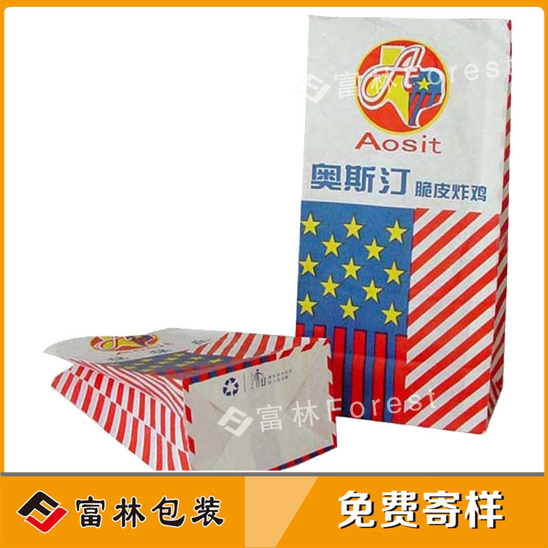 厂家制作食品打包袋 爆米花包装袋 淋膜牛皮纸 方底防油纸袋