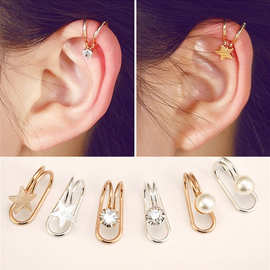 韩创意珍珠耳钉  气质单钻星星耳夹 U型耳夹单只装 义乌耳环混批