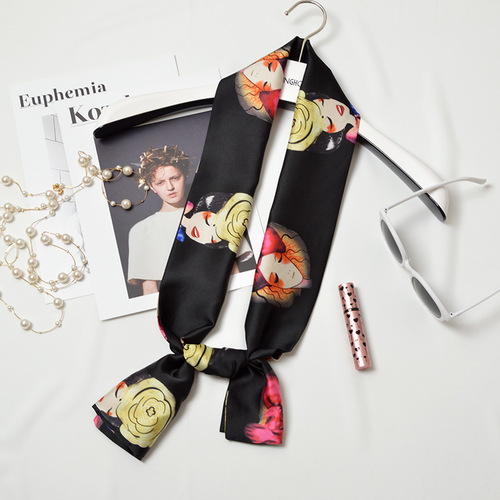 Korean style long small silk scarf for women Korea Dongdaemun simulated silk satin casual professional decorative scarf small scarf