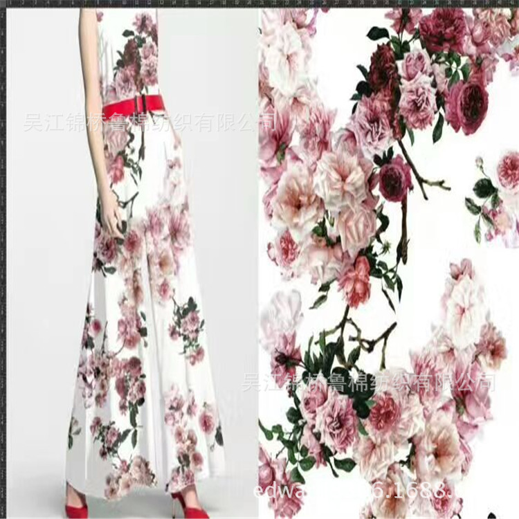 全棉弹力贡缎60*40+40D 205*115半漂现货32*32/16*12+70d色丁印花