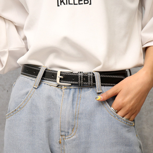 Retro Fashion Pin Buckle Decorative Thin Belt Women Korean Style Black Belt Women's Trouser Belt Versatile Multi-Color One Piece Dropshipping