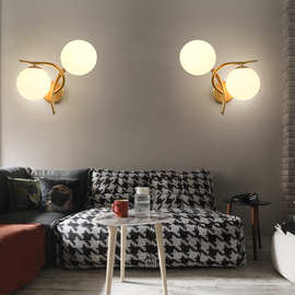 跨境现代简约壁灯创意客厅卧室床头玻璃壁灯过道铁艺壁灯