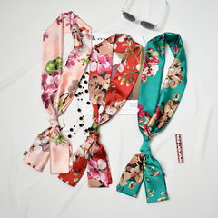 Korean style long small silk scarf for women Korea Dongdaemun simulated silk satin casual professional decorative scarf small scarf