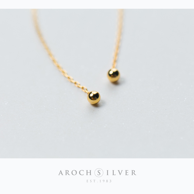 S925 línea de trella de plata simple pendientes de perlas de luz lindos oro pequeñas bolas de plata frijoles para orejas pendientes de orejas E5291