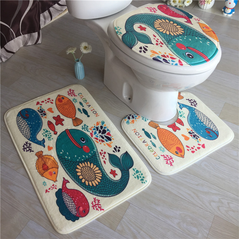 Flannel printed bathroom absorbent non-slip floor mat toilet mat three-piece bathroom floor mat home carpet door mat