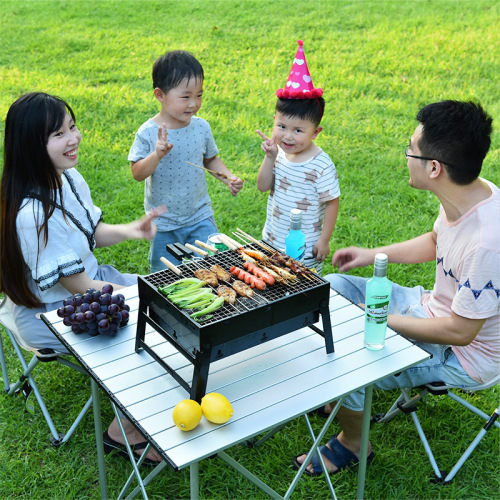 Barbecue grill outdoor outdoor charcoal household folding carbon small barbecue grill full set of tools stove large black steel stove