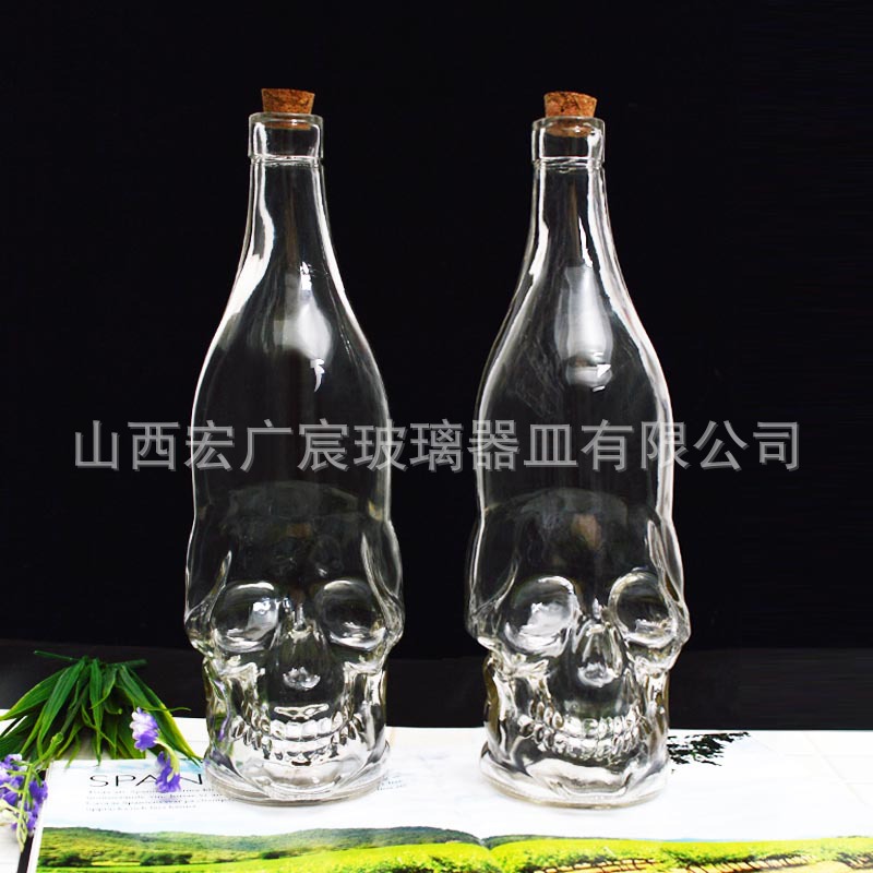 透明骷髅头玻璃酒瓶带木塞骷髅头果汁饮料瓶创意骷髅头伏特加酒瓶