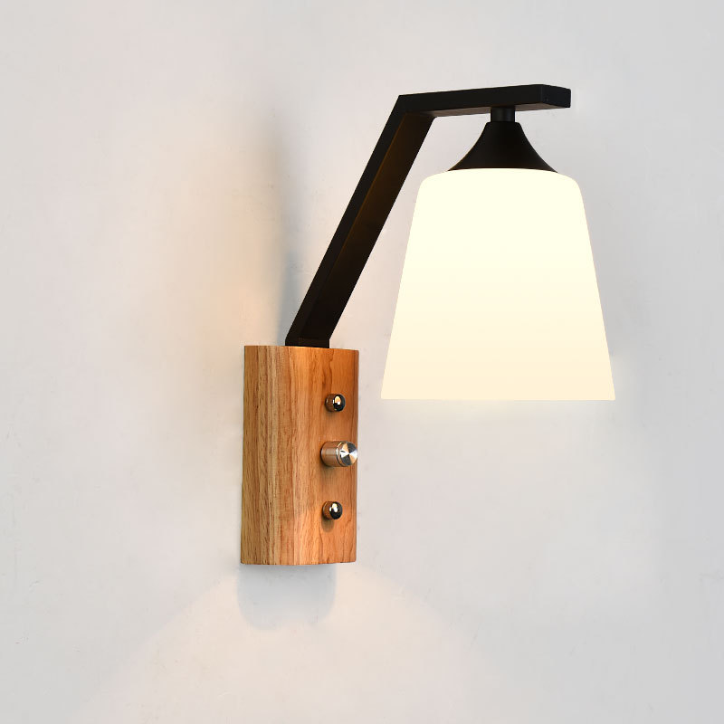 现代简约创意卧室床头阳台过道木艺墙壁灯北欧原木艺墙灯具