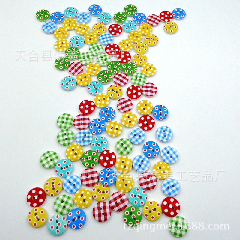 15mm troncos pintados botones a cuadros lunares botones de madera pintados 100 piezas/paquete redondo europeo y americano
