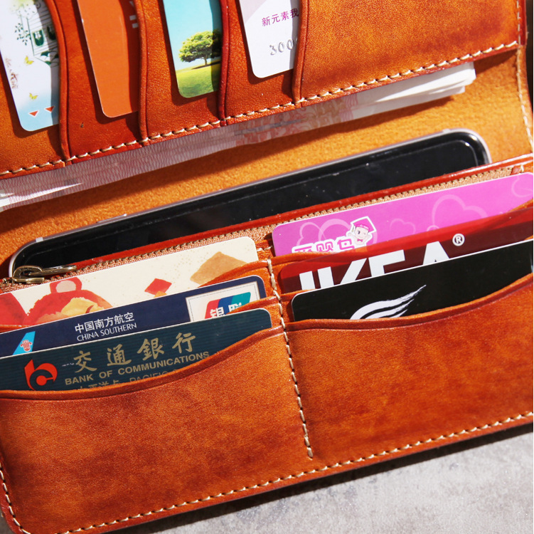 Canción de ballena Nuevo retro hecho a mano primera capa piel de vaca crisantemo Cartera de uñas hombres largo vegetal curtido cuero estilo japonés larga cartera