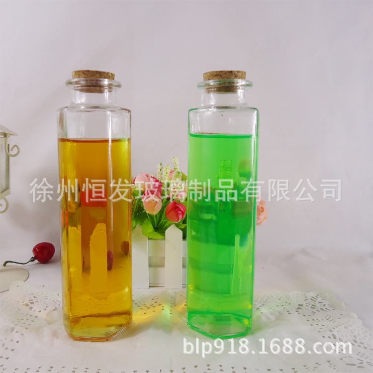 创意六棱冷泡茶玻璃瓶木塞果汁奶茶瓶玻璃牛奶杯子 漂流瓶批发