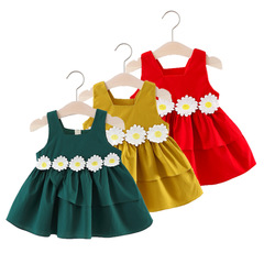 Wholesale Children's Apparel Summer New Girls' Waist with Four Flowers Sleeveless Backless Dress Baby Skirts Manufacturer Wholesale 205