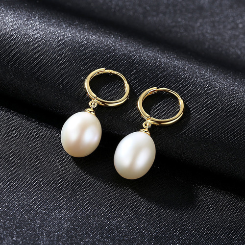 PAG&MAG sterling silver freshwater pearl earrings 925 silver 9-10 meters pearl women's pearl earrings high-end earrings