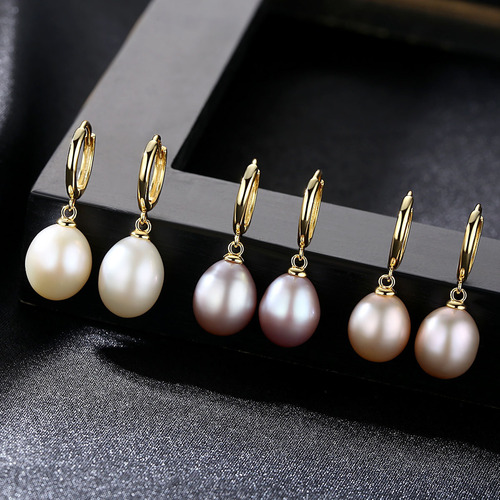 PAG&MAG sterling silver freshwater pearl earrings 925 silver 9-10 meters pearl women's pearl earrings high-end earrings