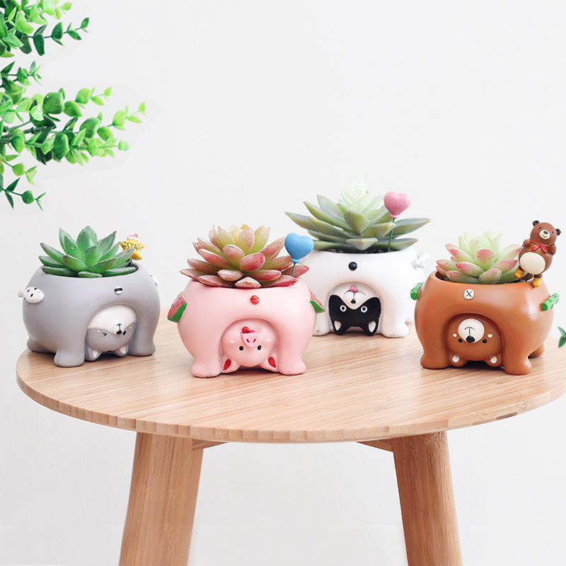 Chậu Cây Resin Chậu cây mọng nước hình heo resin, chậu mini để bàn, đồ trang trí và quà tặng (RG-133)