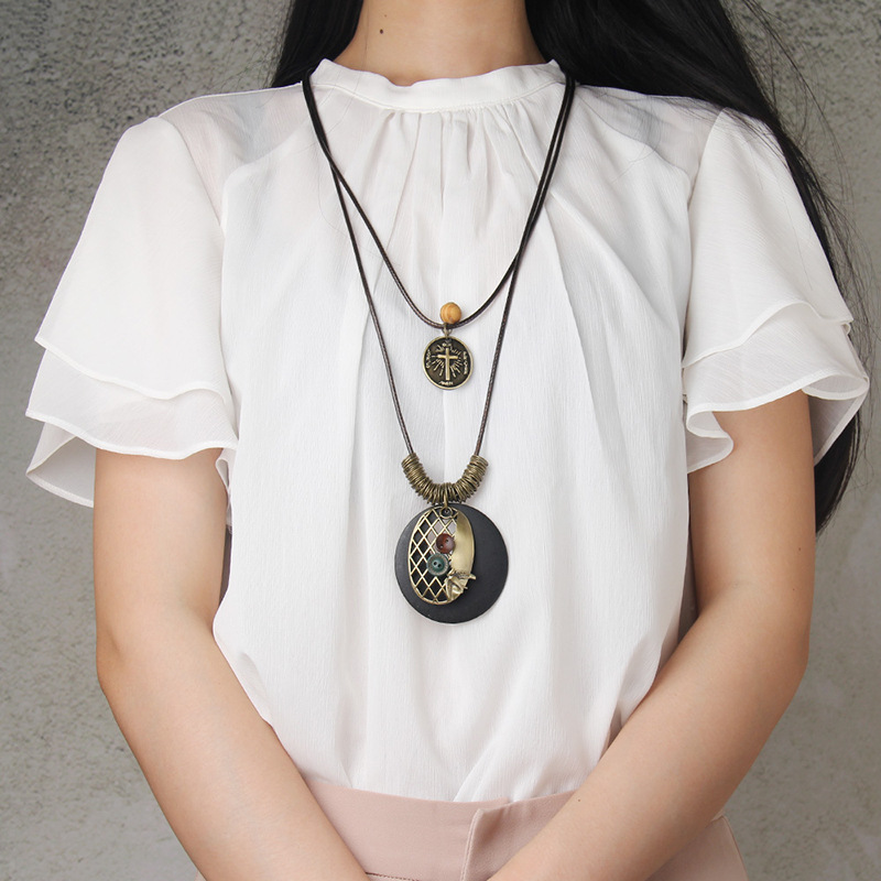 Collar largo de cera multinivel estilo étnico con accesorios de madera para mujer, regalo de cumpleaños, mayorista