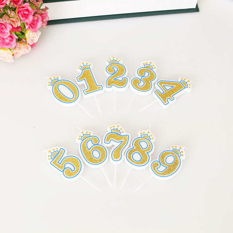 Venta al por mayor vela digital creativa corona 0-9 bebé año pastel oro rosa digital DIY fiesta cumpleaños vela